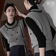 【初色】質感撞色愛心印花圓領無袖馬甲背心女背心-灰色-17567(M-XL可選) M 灰色