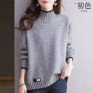 【初色】休閒氣質加厚撞色包邊半高領長袖內搭打底針織毛衣上衣女上衣-共4色-17486(F可選) F 灰色