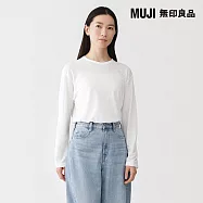 【MUJI 無印良品】女強撚天竺圓領長袖T恤 S 白色