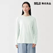 【MUJI 無印良品】女強撚天竺圓領長袖T恤 L 淺藍
