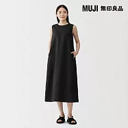 【MUJI 無印良品】女亞麻水洗無袖洋裝 XL 黑色