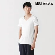 【MUJI 無印良品】男清爽舒適棉質V領短袖T恤 S 白色
