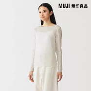 【MUJI 無印良品】女柔滑透明感圓領長袖T恤 M 柔白