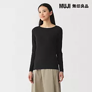 【MUJI 無印良品】女柔滑透明感圓領長袖T恤 S 黑色