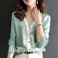 【MsMore】 V領印花拼接針織薄款上衣# 127120 M 綠色