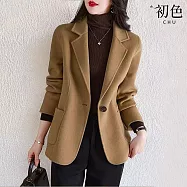 【初色】復古知性休閒通勤排扣西裝領長袖大衣外套女外套-共2色-17455(M-2XL可選) M 駝色