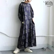 【初色】日系復古休閒寬鬆垂墜印花立領長袖連衣裙連身洋裝長裙-共2色-17613(F可選) F 紫色