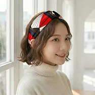 【HandStyle】髮帶 波西米亞幾何撞色交叉寬版彈力髮帶(18020) _紅色