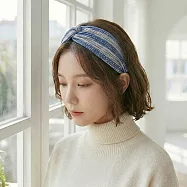 【HandStyle】髮帶 波西米亞風格條紋交叉寬版彈力髮帶(19020) _藍色