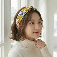 【HandStyle】髮帶 法式赫本風格印花交叉寬版彈力髮帶(22020) _黃色