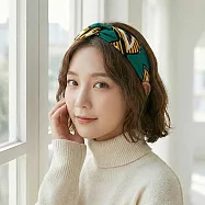 【HandStyle】髮帶 藝術幾何拼貼撞色交叉寬版彈力髮帶(24020) _綠色