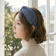 【HandStyle】髮帶 清新風格經典格紋交叉寬版彈力髮帶(27020) _藍色