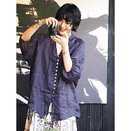 【ACheter】 文藝風慵懶感上衣氣質麻襯衫五分袖# 127133 L 藏青色