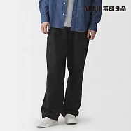 【MUJI 無印良品】男大麻混棉斜紋織直筒褲 S 黑色