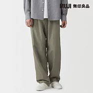【MUJI 無印良品】男大麻混棉斜紋織直筒褲 M 煙燻綠