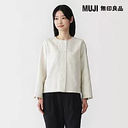 【MUJI 無印良品】女大麻混斜紋織九分袖襯衫 S 象牙白