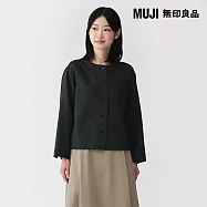 【MUJI 無印良品】女大麻混斜紋織九分袖襯衫 M 黑色