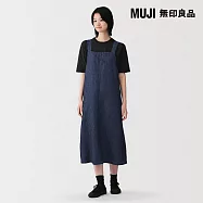 【MUJI 無印良品】女大麻混丹寧吊帶裙 S 深藍