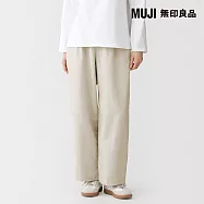【MUJI 無印良品】女大麻混斜紋織直筒褲 S 淺米