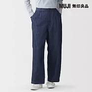 【MUJI 無印良品】女大麻混丹寧直筒褲 XL 深藍