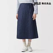 【MUJI 無印良品】女大麻混丹寧圍裹裙 S 深藍