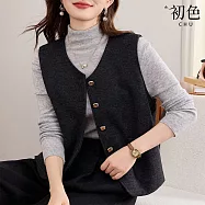 【初色】法式簡約V領金釦大口袋修身馬甲背心女背心-深灰色-18624(M-2XL可選) M 深灰色