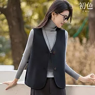 【初色】老錢風純色單排釦V領無袖疊穿雙面呢馬甲背心女背心-灰色-18613(M-2XL可選) M 灰色