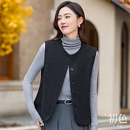 【初色】純色簡約休閒通勤圓領排扣式無袖馬甲背心女背心-黑灰色-18623(M-2XL可選) M 黑灰色