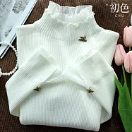 【初色】假兩件花邊修身套頭長袖毛衣加厚打底針織衫內搭上衣女上衣-共4色-18634(F可選) F 米白色