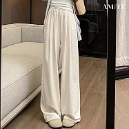 【AMIEE】奶芙慵懶垂墜感冰絲闊腿褲(KDPY-422) M 米白
