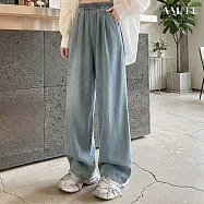 【AMIEE】簡約修身直筒天絲牛仔闊腿褲(KDPY-084) M 復古藍