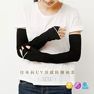日本AUBE 蕾絲素色抗UV涼感防曬袖套(黑色)