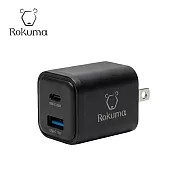 Rokuma 30W GaN氮化鎵 2孔 PD快充充電器 【夜空黑】