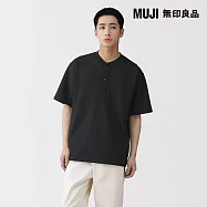 【MUJI 無印良品】男速乾鬆餅紋亨利領短袖T恤 S 黑色