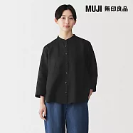 【MUJI 無印良品】女亞麻水洗七分袖套衫 M 黑色