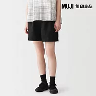 【MUJI 無印良品】女亞麻水洗短褲 M 黑色