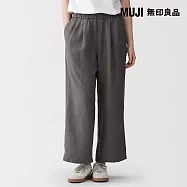 【MUJI 無印良品】女亞麻水洗舒適寬版褲 S 墨灰