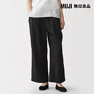 【MUJI 無印良品】女亞麻水洗舒適寬版褲 M 黑色