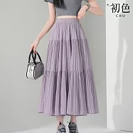 【初色】韓系純色薄款鬆緊高腰紗網蛋糕裙中長裙長裙-共4色-18576(M-2XL可選) M 紫色