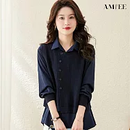 【AMIEE】時尚洋氣兩件式馬甲襯衫(KDTY-8178) M 藏青