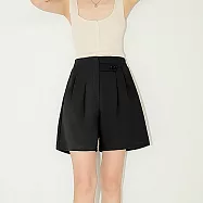 【初色】冰絲薄款素色鬆緊腰雙口袋拉鍊鈕扣寬鬆A字褲休閒褲寬褲短褲-共4色-18828(M-XL可選) M 黑色