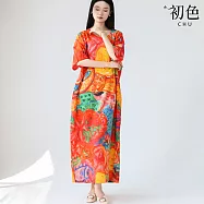 【初色】度假風滿版圖騰印花短袖連衣裙連身洋裝長裙-花色-19016(M-2XL可選) M 花色