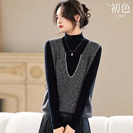 【初色】簡約休閒寬鬆V領亮片釘珠無袖針織馬甲背心女背心-共2色-18920(F可選) F 灰色