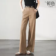 【初色】通勤風拉鍊高腰雙口袋素色寬鬆西裝闊腿褲拖地褲休閒褲寬褲長褲-共2色-19053(M-2XL可選) M 卡其色