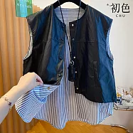 【初色】簡約休閒V領修身坑條坎肩無袖針織馬甲背心女背心-共2色-18903(F可選) M 黑色