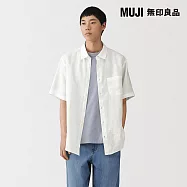 【MUJI 無印良品】男亞麻水洗短袖襯衫 S 白色