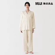 【MUJI 無印良品】女柔滑緞面長袖家居睡衣 S 象牙白
