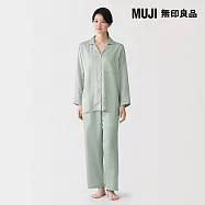 【MUJI 無印良品】女柔滑緞面長袖家居睡衣 M 煙燻綠