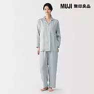 【MUJI 無印良品】女柔滑緞面長袖家居睡衣 M 煙燻藍
