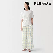 【MUJI 無印良品】女二重紗織短袖家居睡衣 L 淺藍格紋
